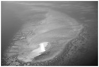 Aerial view of a sand bar and reef near Cairns. The Great Barrier Reef, Queensland, Australia (black and white)