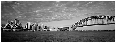 Sydney cityscape from harbor. Sydney, New South Wales, Australia (Panoramic black and white)