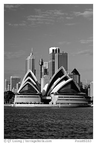 Opera House and skyline. Sydney, New South Wales, Australia (black and white)