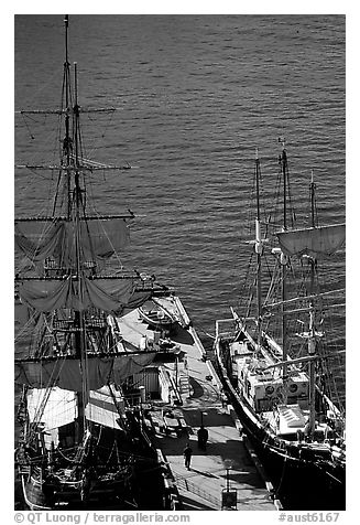 Historic Sailboats in harbour. Sydney, New South Wales, Australia (black and white)