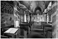 Inside Saint Benedict Catholic Church (Painted Church), South Kona. Big Island, Hawaii, USA ( black and white)