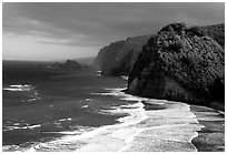 North shore coast from Polulu Valley overlook. Big Island, Hawaii, USA (black and white)