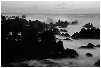 Rocks and surf, dawn, Keanae Peninsula. Maui, Hawaii, USA (black and white)