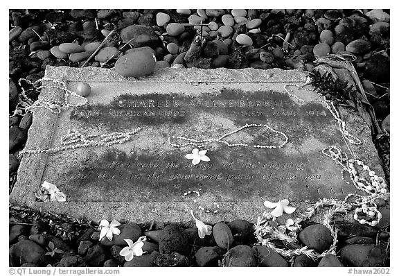 Tomb of Charles Lindbergh in Kipahulu. Maui, Hawaii, USA (black and white)
