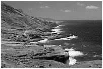 Coastline and highway, South-East. Oahu island, Hawaii, USA (black and white)