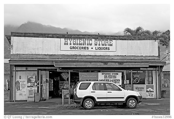 Hygienic store. Oahu island, Hawaii, USA (black and white)