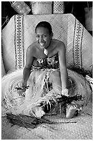 Fiji woman. Polynesian Cultural Center, Oahu island, Hawaii, USA (black and white)