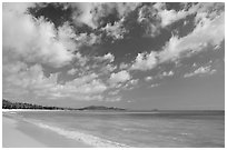 Waimanalo Beach and ocean with turquoise waters and clouds. Oahu island, Hawaii, USA ( black and white)