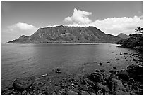 Kahana Bay, afternoon. Oahu island, Hawaii, USA (black and white)
