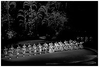 Tonga dancers on stage. Polynesian Cultural Center, Oahu island, Hawaii, USA ( black and white)