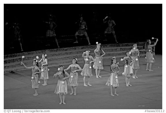 Dance Performance by Maori women. Polynesian Cultural Center, Oahu island, Hawaii, USA
