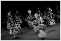 Tahitian celebration dance. Polynesian Cultural Center, Oahu island, Hawaii, USA (black and white)