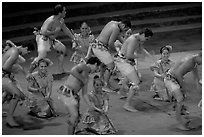 Dance performed by Samoa islanders. Polynesian Cultural Center, Oahu island, Hawaii, USA ( black and white)