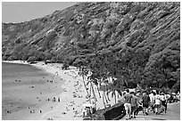 Hanauma Bay beach. Oahu island, Hawaii, USA (black and white)