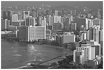 Waikiki seen from the Diamond Head crater, early morning. Honolulu, Oahu island, Hawaii, USA ( black and white)