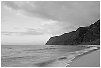 Polihale Beach and Na Pali coast,  sunset. Kauai island, Hawaii, USA (black and white)