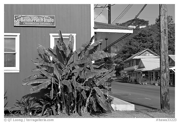 Side of a store building, Hanapepe. Kauai island, Hawaii, USA (black and white)