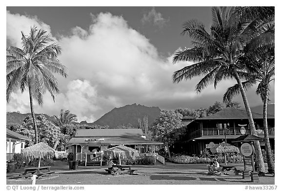Hanalei downtown. Kauai island, Hawaii, USA (black and white)
