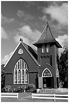 Green church of United Church of Chirst, Hanalei. Kauai island, Hawaii, USA (black and white)