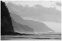 Na Pali Coast seen from Kee Beach, sunset. Kauai island, Hawaii, USA ( black and white)