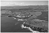 Aerial view of Port Allen. Kauai island, Hawaii, USA (black and white)