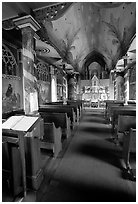 Interior of Saint Benedict Catholic Church called Painted Church. Big Island, Hawaii, USA ( black and white)
