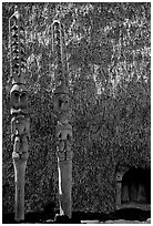 Statues of Polynesian gods,  Puuhonua o Honauau (Place of Refuge). Big Island, Hawaii, USA (black and white)