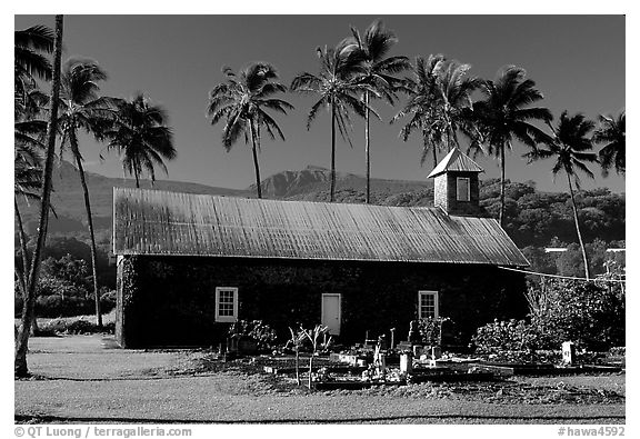 Ihiihio Iehowa o na Kaua Church, Keanae Peninsula. Maui, Hawaii, USA (black and white)