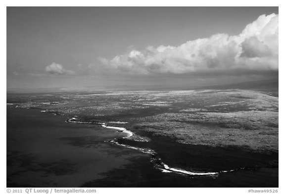 Aerial view of Kona Coast. Big Island, Hawaii, USA (black and white)