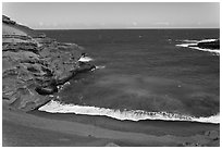 Green sand beach from above, South Point. Big Island, Hawaii, USA ( black and white)