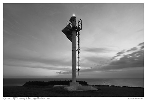 Ka Lea Light at dusk, southernmost point in the US. Big Island, Hawaii, USA (black and white)
