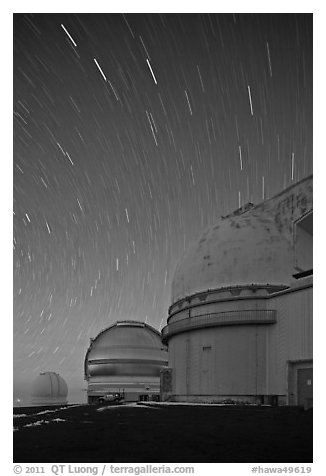 Telescopes and star trails. Mauna Kea, Big Island, Hawaii, USA