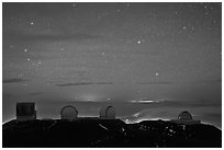 Mauna Kea observatories at night. Mauna Kea, Big Island, Hawaii, USA (black and white)