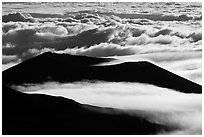 Dark ridges and clouds from above. Mauna Kea, Big Island, Hawaii, USA (black and white)