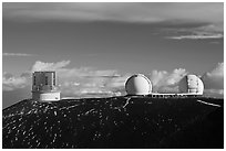 Subaru Telescope and Keck Observatory. Mauna Kea, Big Island, Hawaii, USA (black and white)