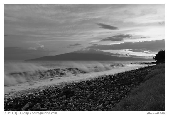 Black And White Picturephoto Lanai Island And Crashing Surf At Sunset