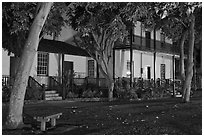 Historic building at night. Lahaina, Maui, Hawaii, USA (black and white)