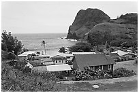 Kahakuloa village and Kahakuloa Bay. Maui, Hawaii, USA (black and white)