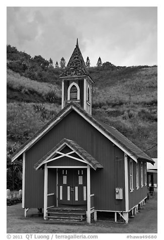 Green church, Kahakuloa. Maui, Hawaii, USA (black and white)