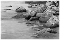 Mossy rocks on Hanakapiai Beach. Kauai island, Hawaii, USA ( black and white)