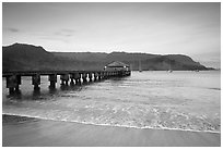 Hanalei Pier at sunrise. Kauai island, Hawaii, USA (black and white)