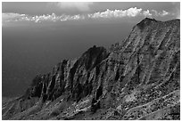 Na Pali Cliffs, seen from Pihea Trail. Kauai island, Hawaii, USA (black and white)