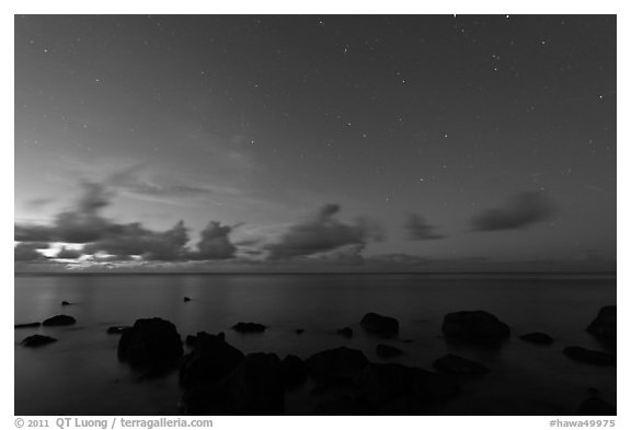 Rocks, ocean, and stars. Kauai island, Hawaii, USA