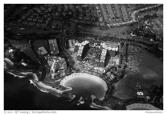 Aerial view of Cove and resort. Honolulu, Oahu island, Hawaii, USA