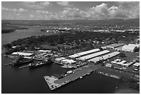 Aerial view of Hickam AFB and Pearl Harbor. Oahu island, Hawaii, USA ( black and white)