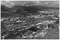 Aerial view of harbor. Honolulu, Oahu island, Hawaii, USA ( black and white)