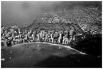 Aerial view of Kapiolani Park. Honolulu, Oahu island, Hawaii, USA (black and white)