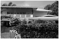 Residence with tropical flowers, Kailua-Kona. Hawaii, USA ( black and white)