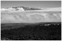 Mauna Loa Observatory, clouds, and Mauna Kea. Big Island, Hawaii, USA (black and white)