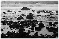 Volcanic rocks and surf, Pohoiki. Big Island, Hawaii, USA (black and white)